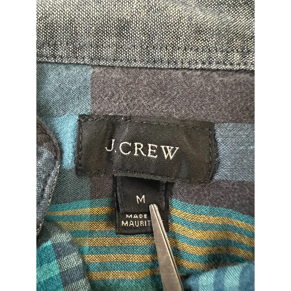J Crew Men's Blue Yellow Green Plaid Button Down Shirt Size M *READ*